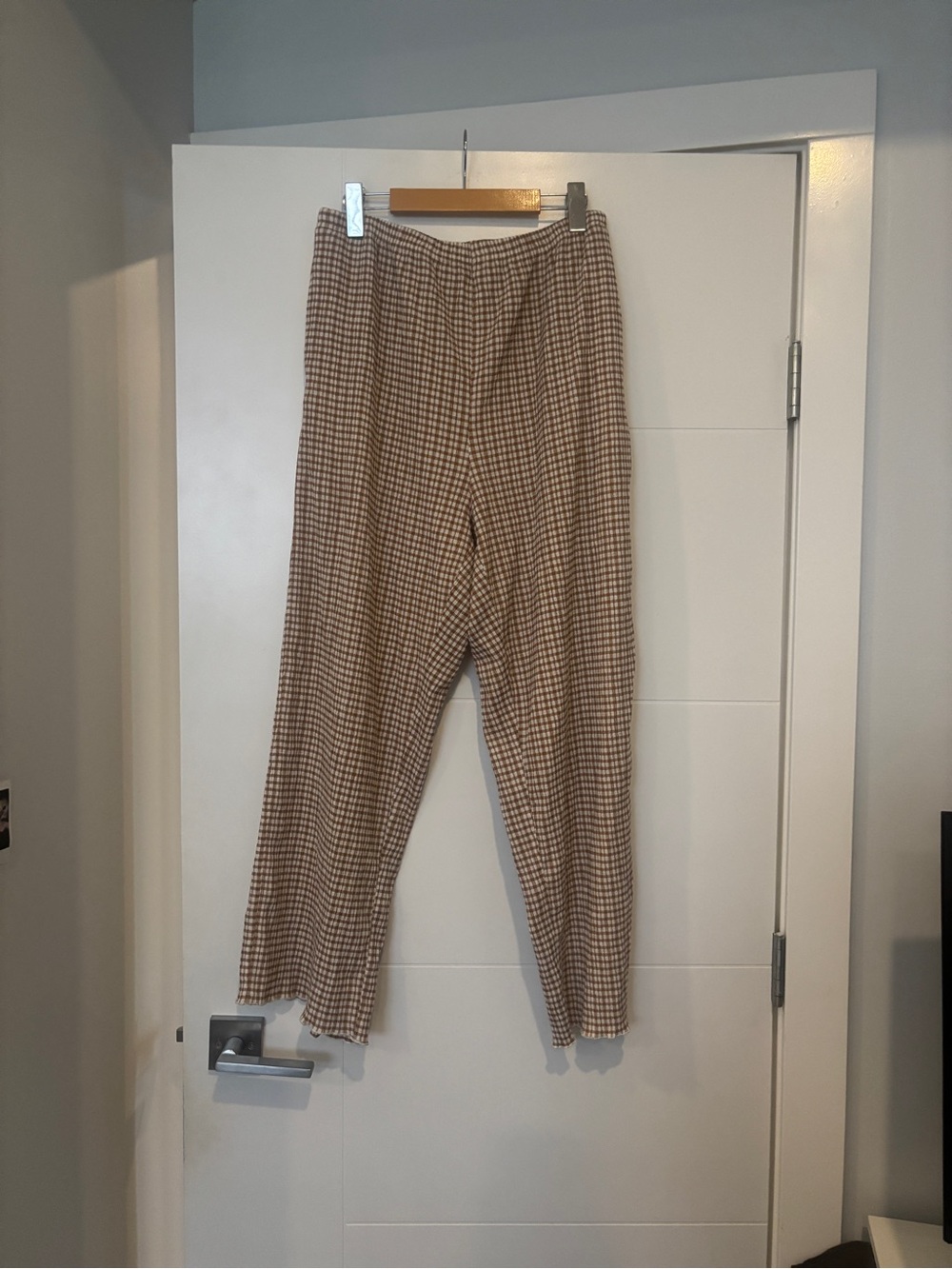 OAK + FORT Tan Checked Straight-Leg Pants
